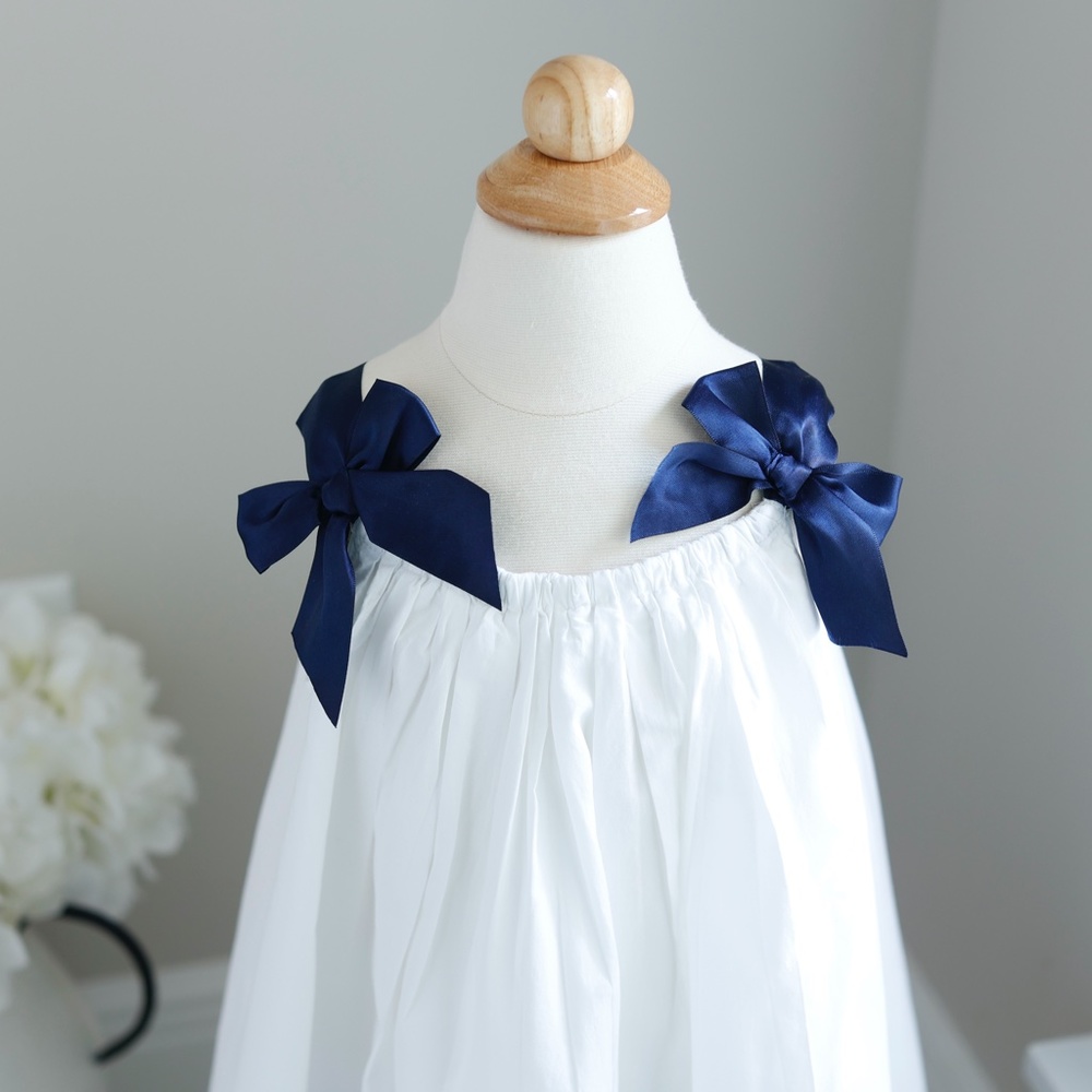 White and Navy 100% Cotton Sundress Nautical Designer Resortwear Vacation - Picture 2 of 5